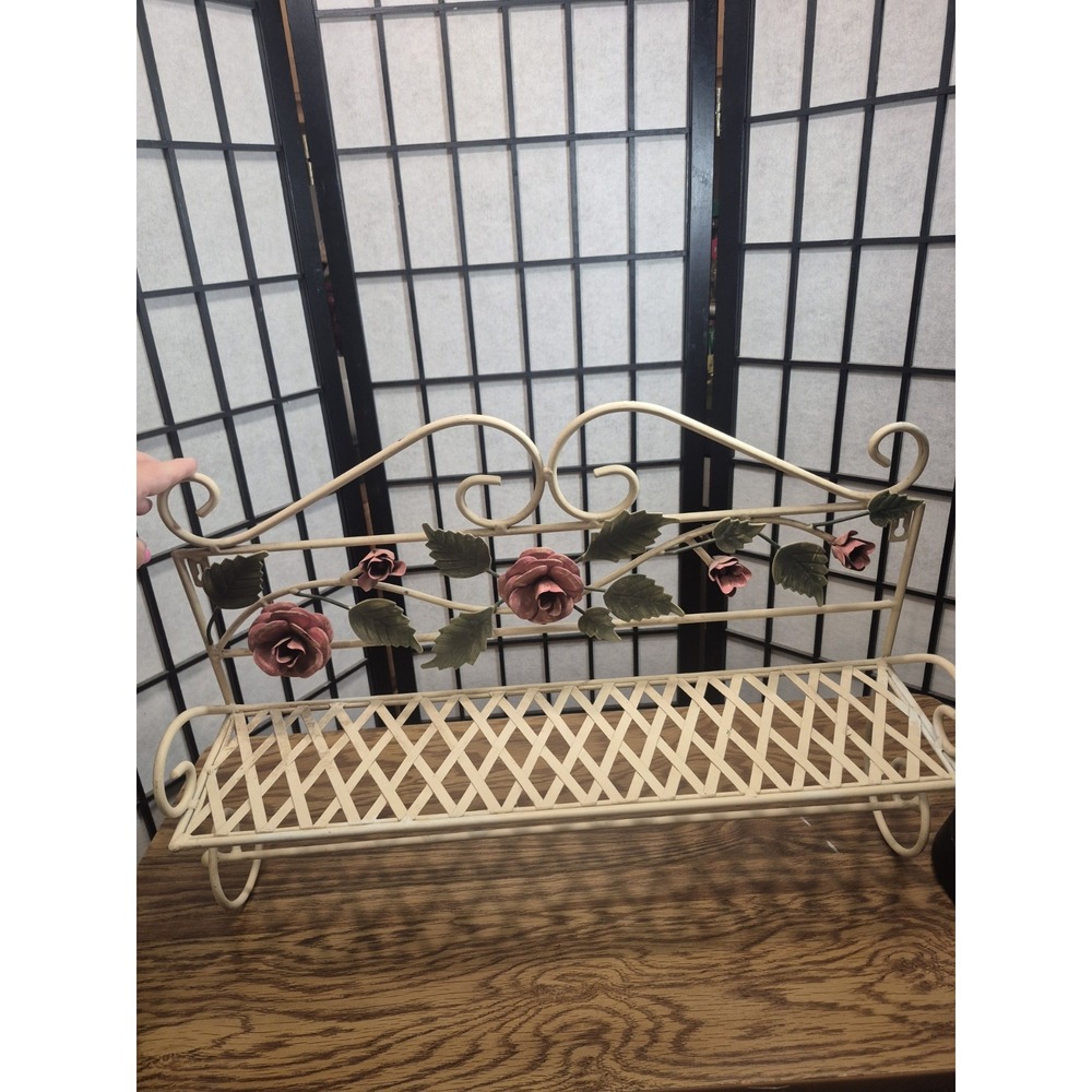 Vintage Wrought Iron Rose Shelf / Towel Rack Combo